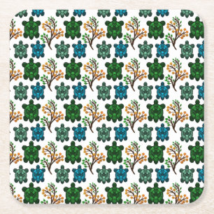 Dessous-de-verre Carré En Papier Motif Floral de Tortue de Mer Tropicale   Océan Cô