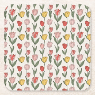 Dessous-de-verre Carré En Papier Motif floral de tulipe moderne, botanique doux de
