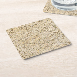 Dessous-de-verre Carré En Papier Motif floral de vieille dentelle de crochet + vos