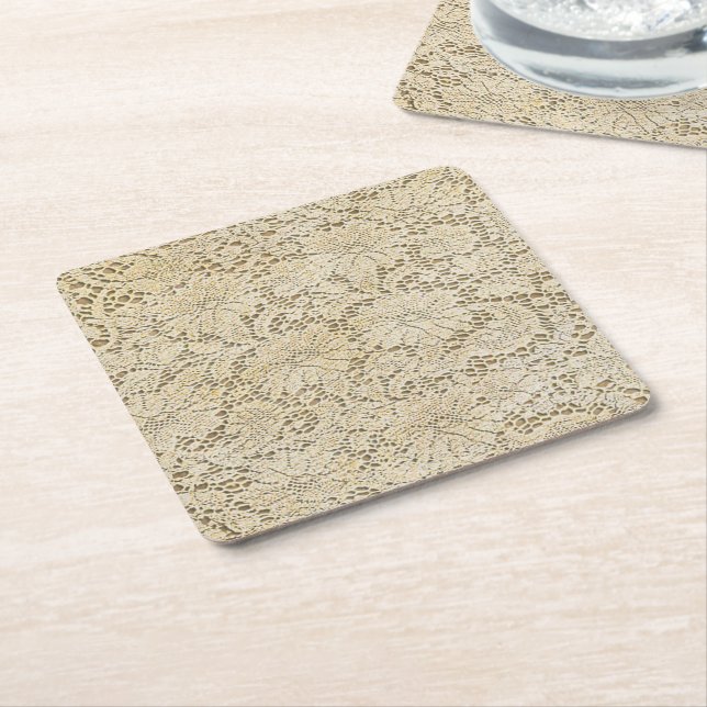 Dessous-de-verre Carré En Papier Motif floral de vieille dentelle de crochet + vos (Incliné)