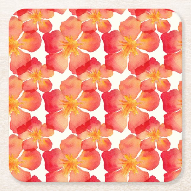 Dessous-de-verre Carré En Papier Motif floral d'oléandre orange (Devant)