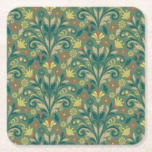 Dessous-de-verre Carré En Papier Motif floral élégant en jaune et rouge sur fond ve