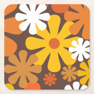 Dessous-de-verre Carré En Papier Motif floral esthétique rétro années 60 70