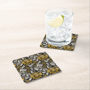 Dessous-de-verre Carré En Papier Motif floral orné avec de grandes fleurs dorées