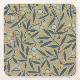 Dessous-de-verre Carré En Papier Motif floral orné avec des vignes bleu foncé 
