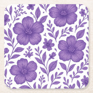 Dessous-de-verre Carré En Papier motif floral pourpre