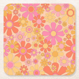 Dessous-de-verre Carré En Papier Motif floral rétro Fleurs groovy des années 60 70