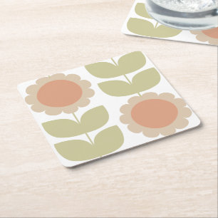 Dessous-de-verre Carré En Papier Motif floral rétro rose pastel du milieu du siècle