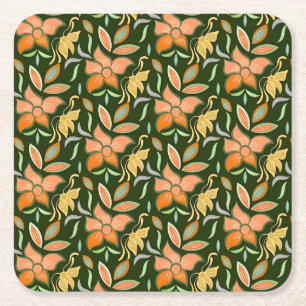 Dessous-de-verre Carré En Papier Motif floral riche : fleurs de pêche et feuilles v
