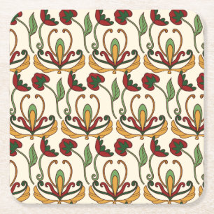 Dessous-de-verre Carré En Papier Motif floral sans couture avec des fleurs rouges e