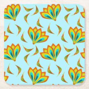 Dessous-de-verre Carré En Papier Motif floral vibrant sur arrière - plan bleu clair