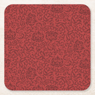 Dessous-de-verre Carré En Papier Motif floral vintage de damassé de rouge de brique