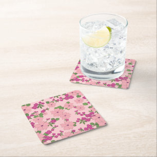 Dessous-de-verre Carré En Papier Motif floral, violet et rose pastel,