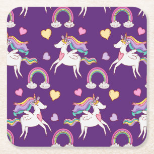 Dessous-de-verre Carré En Papier Motif Funny Unicorn Magique Cheval mignon