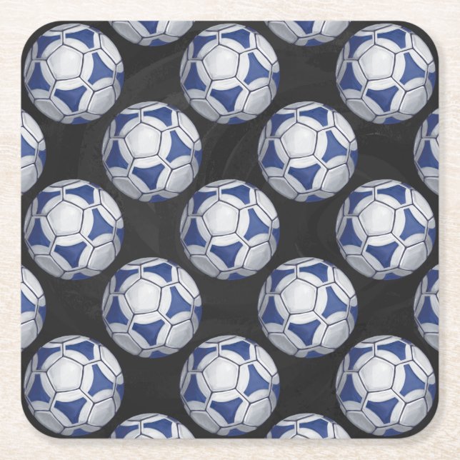 Dessous-de-verre Carré En Papier Motif Futbal bleu et blanc (Devant)