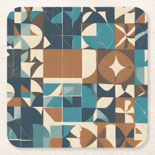 Dessous-de-verre Carré En Papier Motif géométrique bleu foncé, sarcelle, marron et