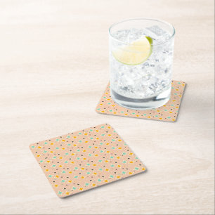 Dessous-de-verre Carré En Papier Motif géométrique rétro avec sarcelle, orange, noi