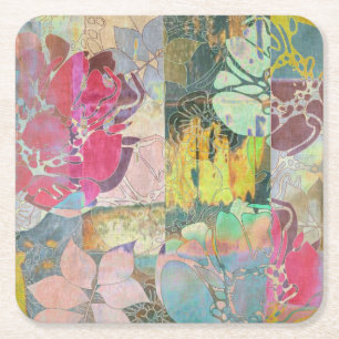 Dessous-de-verre Carré En Papier Motif grunge floral d'art