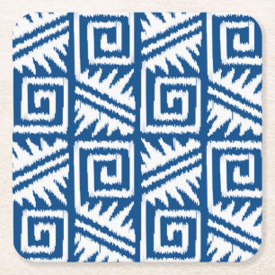 Dessous-de-verre Carré En Papier Motif Ikat Aztec - Bleu Cobalt et Blanc