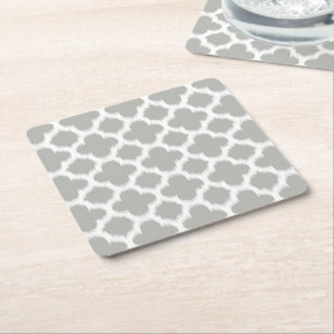 Dessous-de-verre Carré En Papier Motif Ikat Quatrefoil Gris Beige