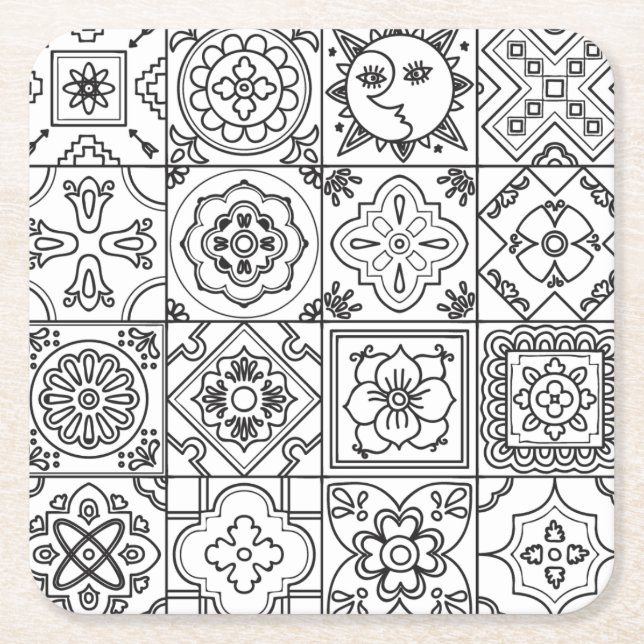 Dessous-de-verre Carré En Papier Motif inspiré de Talavera (Devant)