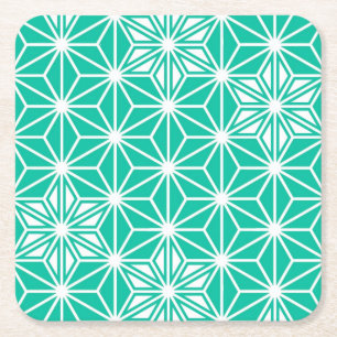 Dessous-de-verre Carré En Papier Motif japonais Asanoha - bleu paon