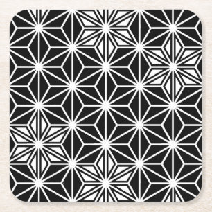 Dessous-de-verre Carré En Papier Motif japonais Asanoha - noir et blanc