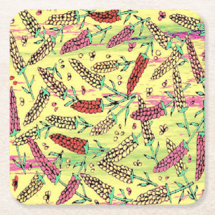 Dessous-de-verre Carré En Papier motif jaune, rose et rouge