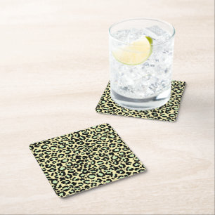 Dessous-de-verre Carré En Papier Motif léopard en vert menthe sur beige