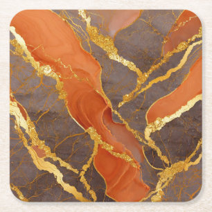 Dessous-de-verre Carré En Papier Motif marbre orange avec or