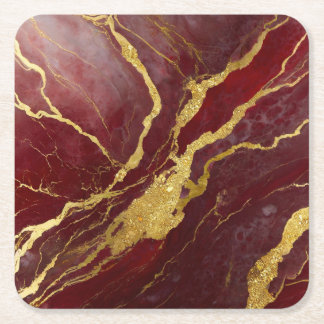 Dessous-de-verre Carré En Papier Motif Marbre Rouge avec Or