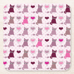 Dessous-de-verre Carré En Papier Motif mignon de filles de chaton