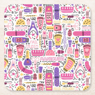 Dessous-de-verre Carré En Papier Motif mignon de manucure de griffonnage