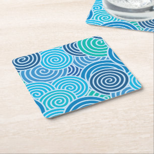 Dessous-de-verre Carré En Papier Motif moderne à spirale bleue