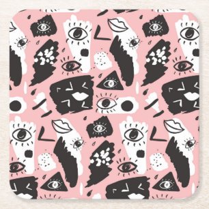 Dessous-de-verre Carré En Papier Motif moderne abstrait d'oeil et de lèvres