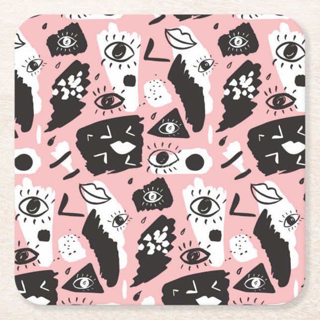 Dessous-de-verre Carré En Papier Motif moderne abstrait d'oeil et de lèvres (Devant)