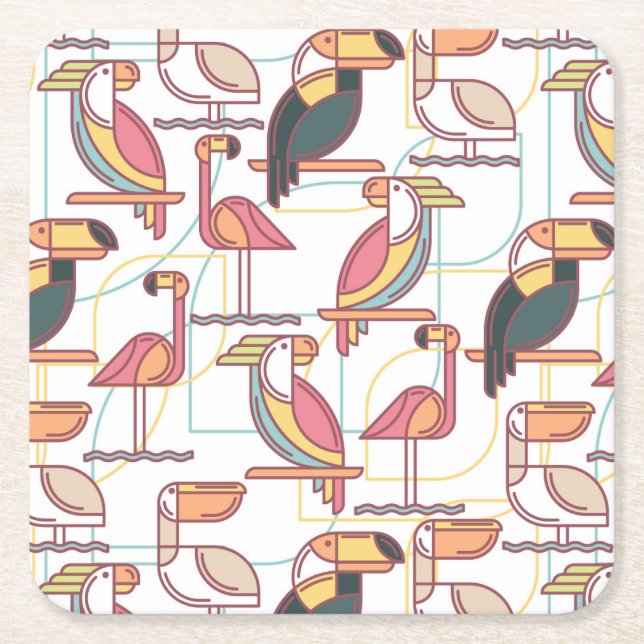 Dessous-de-verre Carré En Papier Motif moderne avec les oiseaux tropicaux (Devant)