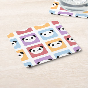Dessous-de-verre Carré En Papier Motif multicolore de carrés de bruit de panda de