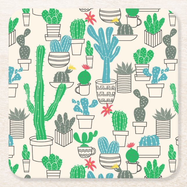 Dessous-de-verre Carré En Papier Motif naturel des cactus floraux (Devant)