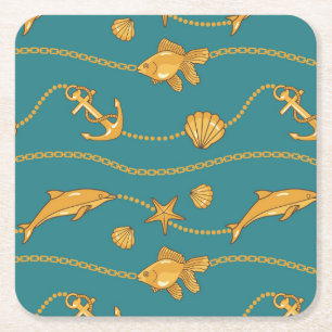 Dessous-de-verre Carré En Papier Motif nautique d'or