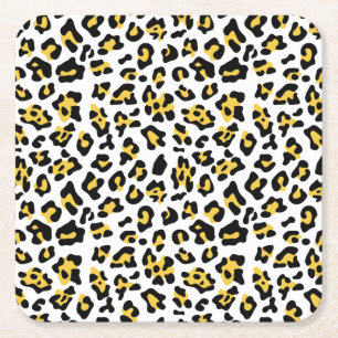 Dessous-de-verre Carré En Papier Motif noir jaune de poster de animal de léopard