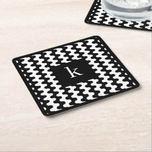 Dessous-de-verre Carré En Papier Motif ondulé gras en noir et blanc avec monogramme