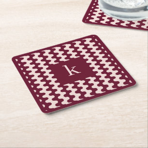 Dessous-de-verre Carré En Papier Motif ondulé gras Monogramme Bordeaux Rose