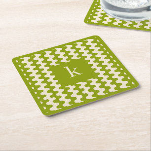 Dessous-de-verre Carré En Papier Motif ondulé vert lime Matcha Monogramme