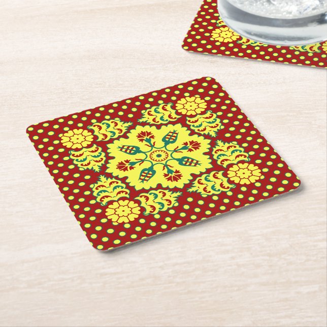 Dessous-de-verre Carré En Papier Motif oriental rouge jaune ottoman turc Tulip (Incliné)