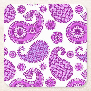 Dessous-de-verre Carré En Papier Motif Paisley, violet, violet et blanc