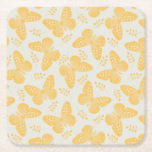 Dessous-de-verre Carré En Papier Motif papillon jaune sur arrière - plan gris