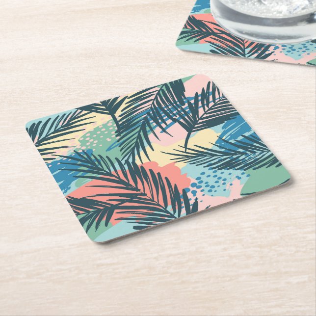 Dessous-de-verre Carré En Papier Motif Pastel Tropical Leaf (Incliné)