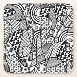 Dessous-de-verre Carré En Papier Motif Patchwork Noir & Blanc 02