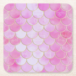 Dessous-de-verre Carré En Papier Motif Pink Pastel & Gold Shimmer Mermaid